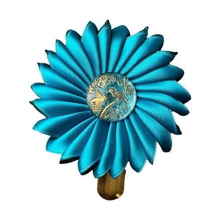 Satin Brooch With a Czech Glass Button Kenil