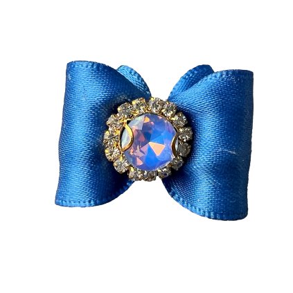 Satin bow with gemstone flower with Lt. Saphire DE