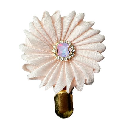 Small Satin Brooch with Gemstone Flower Decoration - GE Lt. Rose