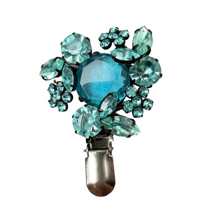 Vintage Floral Brooch Made of Blue Stones