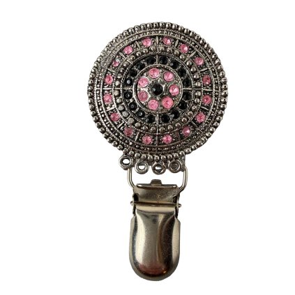 Round Brooch with Pink and Black Glass Stones