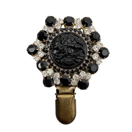 Brooch with Black Floral Motif