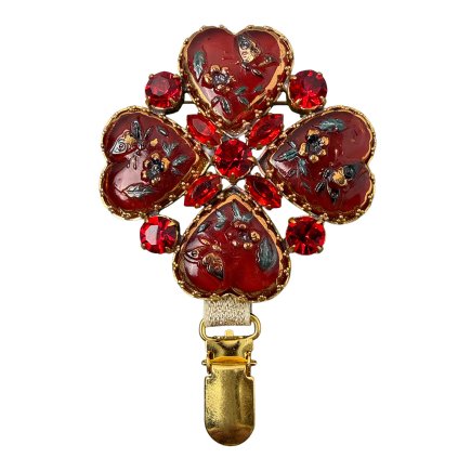 Heart-Shaped Four-Leaf Clover Brooch