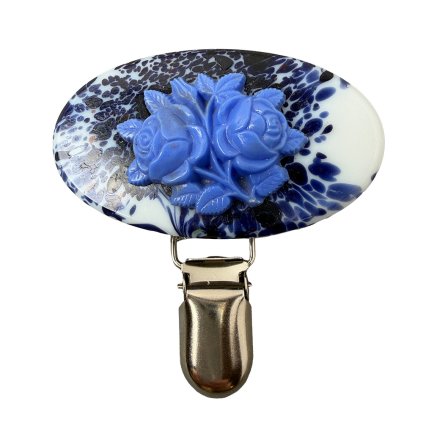 Oval Porcelain Brooch with Roses