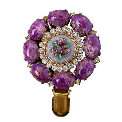 Brooch with Brown Purple Roses on Violet Centre