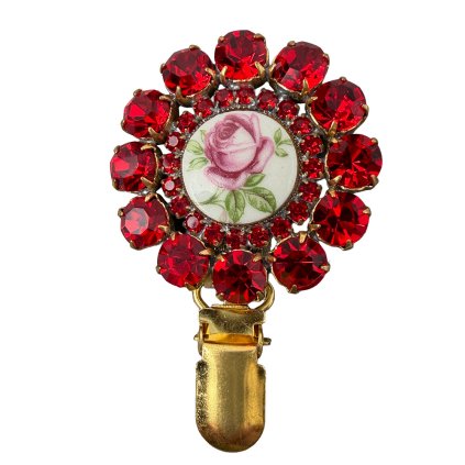 Brooch with Porcelain Rose and Chatons