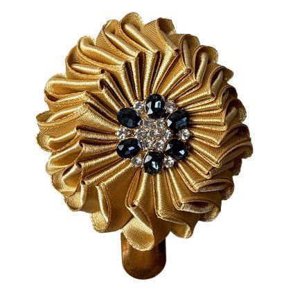 Satin Brooch with Ink Blue Rhinestone Flower Button II.