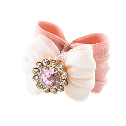 Colour-Combined Satin Bow with Flower  - Lt. Rose