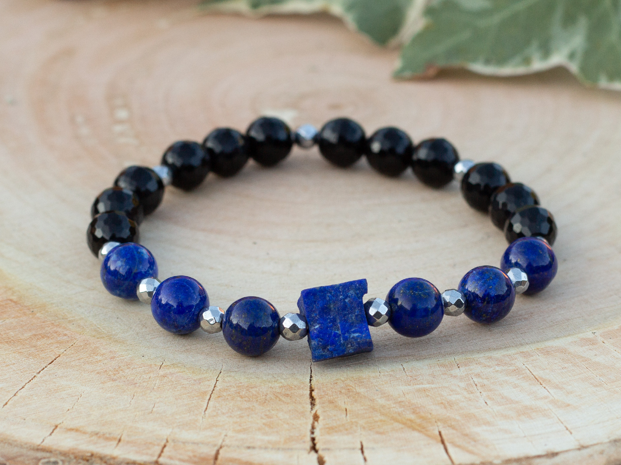 charmX  Náramek onyx s lapisem SEBEDŮVĚRA Velikost: XS - 15 cm (dětská velikost)