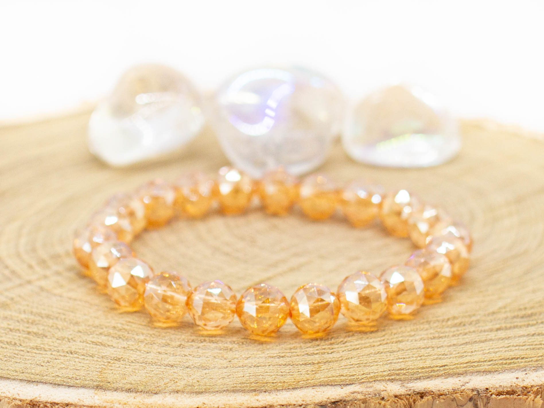 charmX  Náramek KŘIŠŤÁL zlatá aura 8mm Velikost: XS - 15 cm (dětská velikost)