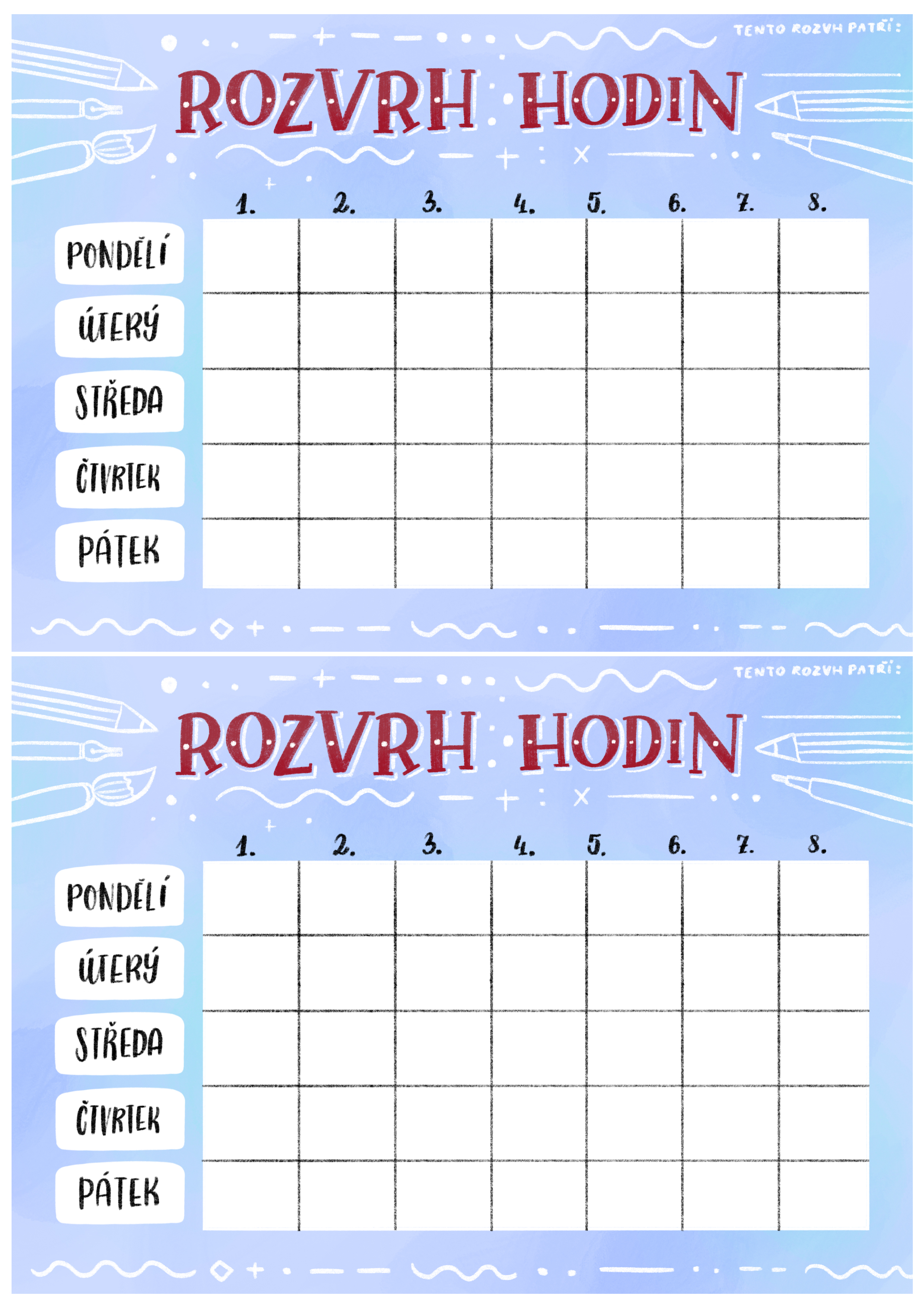 Rozvrh Hodin K Vytisknuti