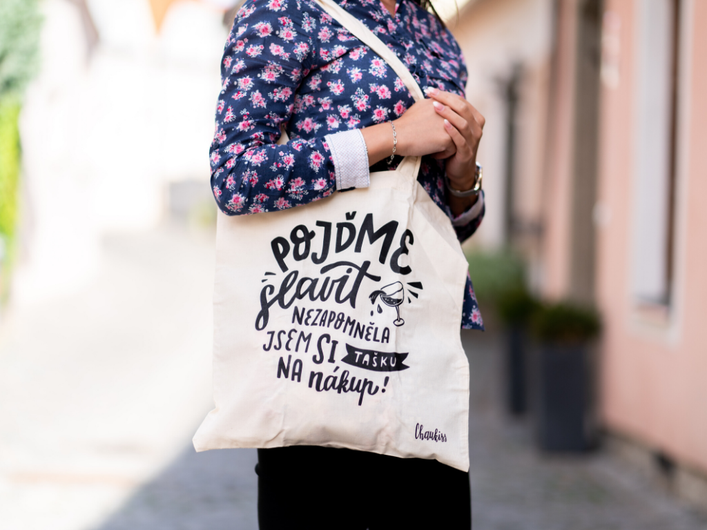 Plátěná taška "Pojďme slavit, nezapomněla jsem si tašku na nákup"