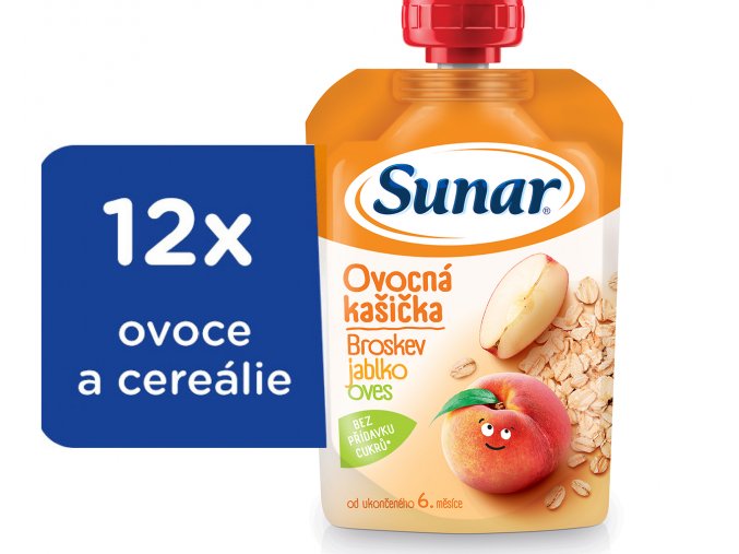 Sunar Ovocná kašička broskev, jablko, oves (12 x 120 g)