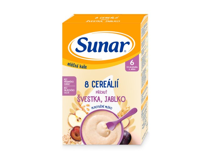 Sunar Mléčná kaše s 8 cereáliemi švestka, jablko (210 g)