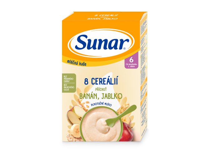 Sunar Mléčná kaše s 8 cereáliemi banán, jablko (210 g)