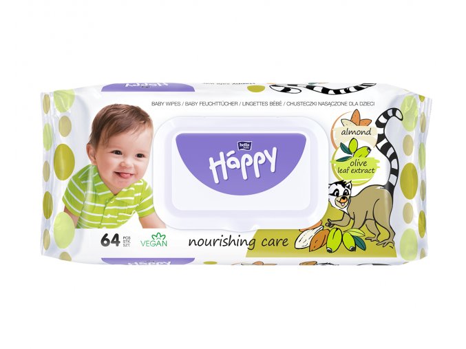 Happy Baby vlhčené ubrousky mandle a olivy 64 ks