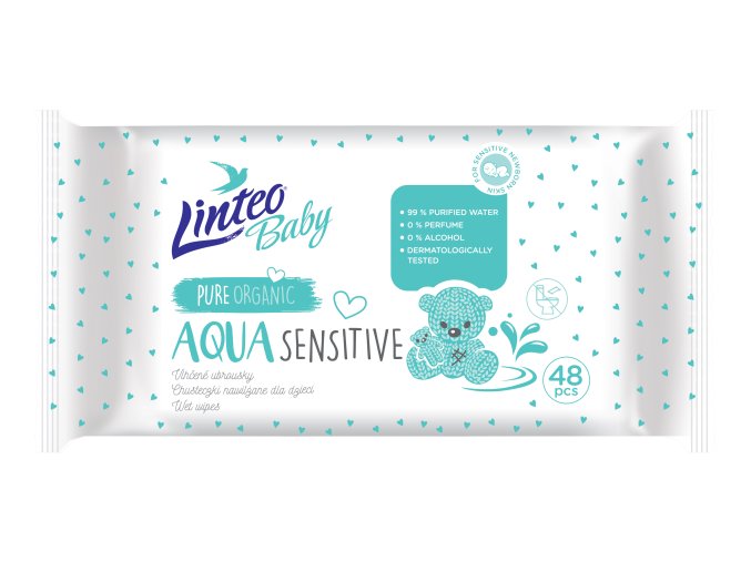 Dětské vlhčené ubrousky Linteo Baby AQUA SENSITIVE – 48 ks