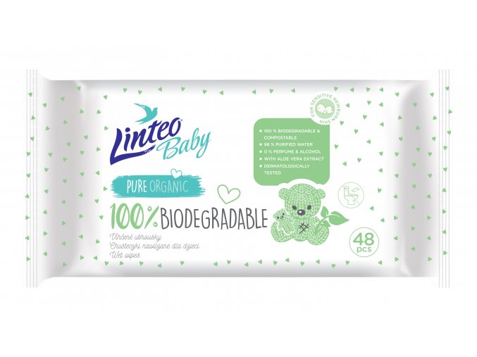 Dětské vlhčené ubrousky Linteo Baby BIODEGRADABLE – 48 ks