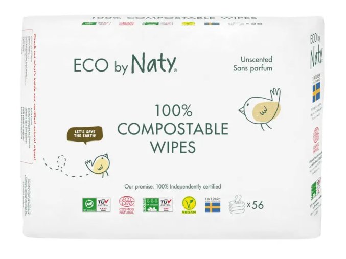 ECO vlhčené ubrousky Naty bez vůně pro citlivou pokožku výhodné balení (3 x 56 ks)