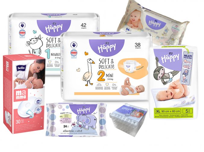 Zvýhodněná sada Bella Happy Soft & Delicate pro novorozence (7 ks výrobků)