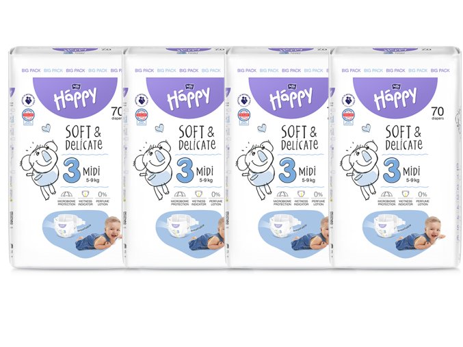 Bella Happy Soft & Delicate BigPack vel. 3 (5 9 kg) 280 ks (4x70 ks)