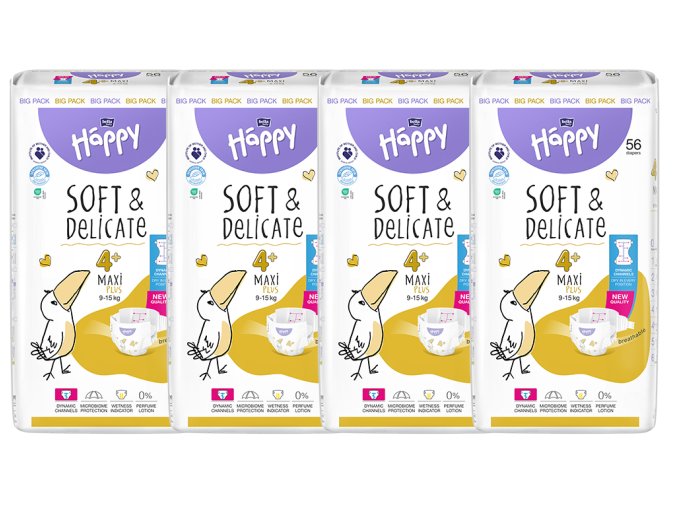 Bella Happy Soft & Delicate BigPack vel. 4+ (9 15 kg) 224 ks (4x56 ks)