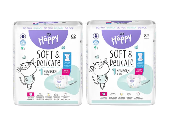 Bella Happy Soft & Delicate BigPack vel. 1 (2 5kg) 164 ks (2x82 ks)