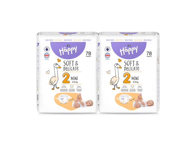 Bella Happy Soft & Delicate BigPack vel. 2 (3 6 kg) 156 ks (2x78 ks)