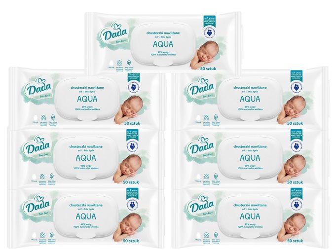 Dada Pure Care vlhčené ubrousky Aqua 6+1 zdarma (7 x 50 ks)