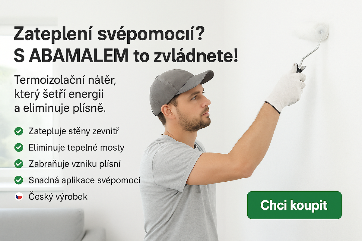 Izolační nátěr ABAMAL. Zateplí stěny zevnitř. Aplikace svépomocí. Zabraňuje vzniku plísní. Eliminuje tepelné mosty.