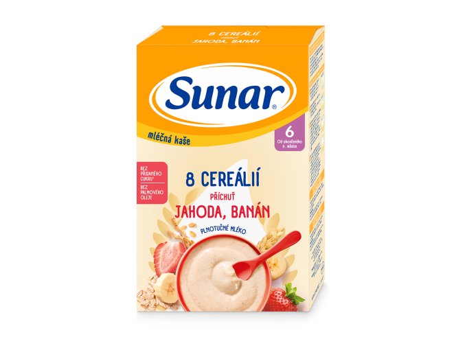 Sunar Mléčná kaše s 8 cereáliemi jahoda, banán (210 g)