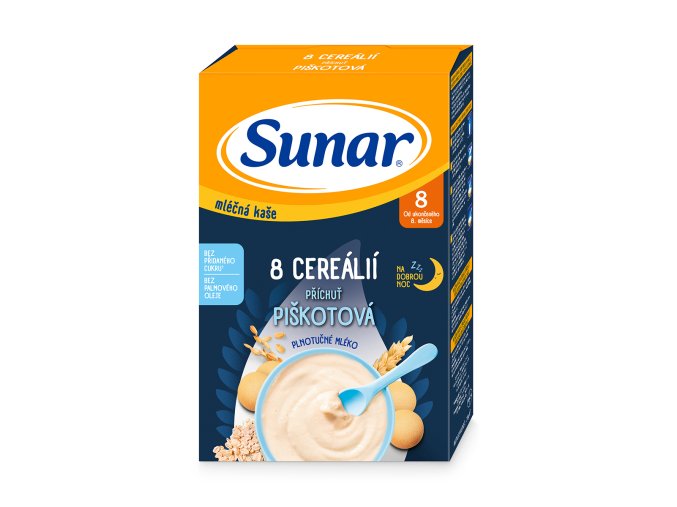 Sunar Mléčná piškotová kaše s 8 cereáliemi na dobrou noc (210 g)