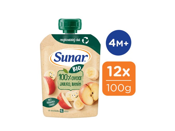 Sunar BIO kapsička jablko, banán (12 x 100 g)