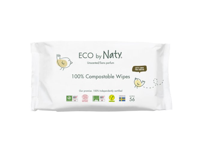 ECO vlhčené ubrousky Naty bez vůně pro citlivou pokožku (56 ks)