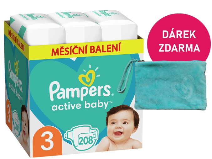 Pampers Active Baby vel. 3 208 ks (6 10 kg) + taštička