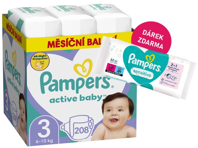 Pampers Active Baby vel. 3 208 ks (6 10 kg) + ubrousek