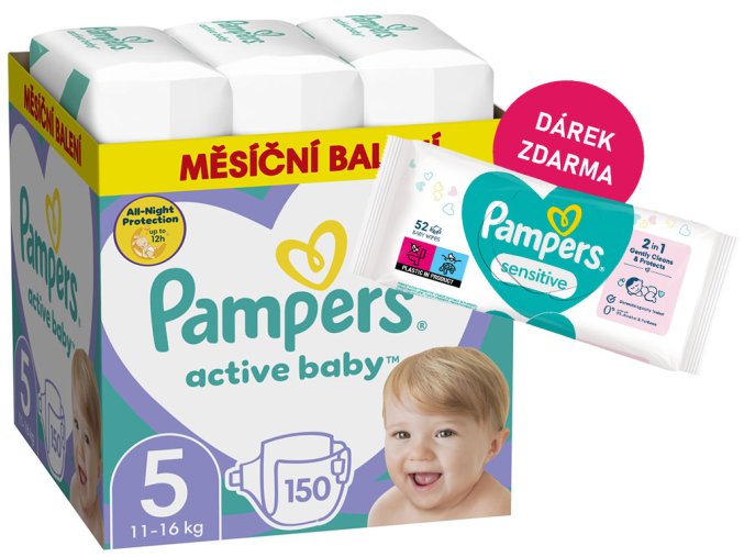Pampers Active Baby vel. 5 150 ks (11 16 kg) + ubrousky