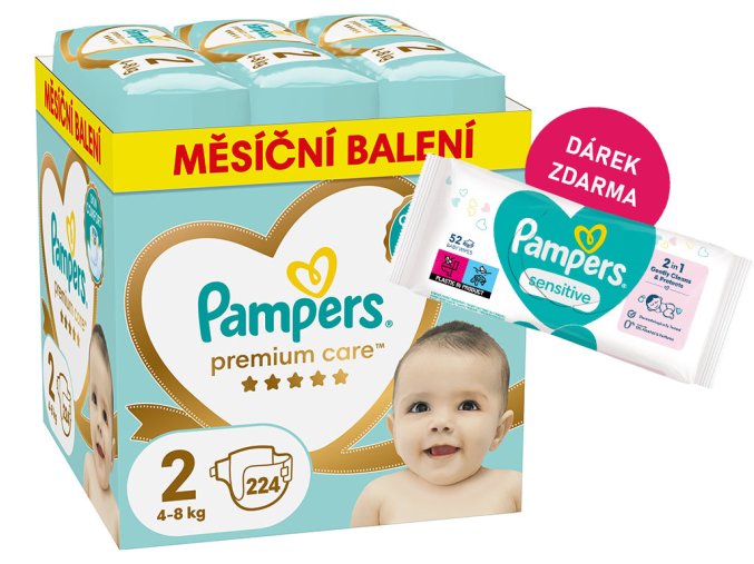 Pampers Premium Care 2 mini 224 ks (4 8 kg) + ubrousky