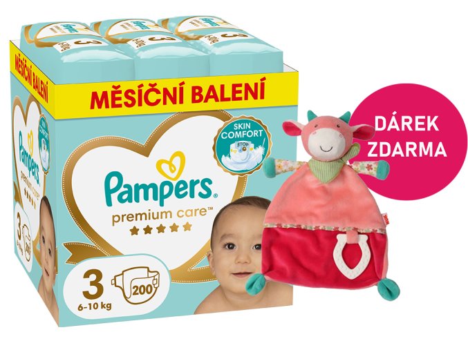 Pampers Premium Care 3 midi 200 ks (6 10 kg) + kráva