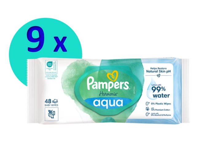 Pampers vlhčené ubrousky Harmonie Aqua 9 x 48 ks