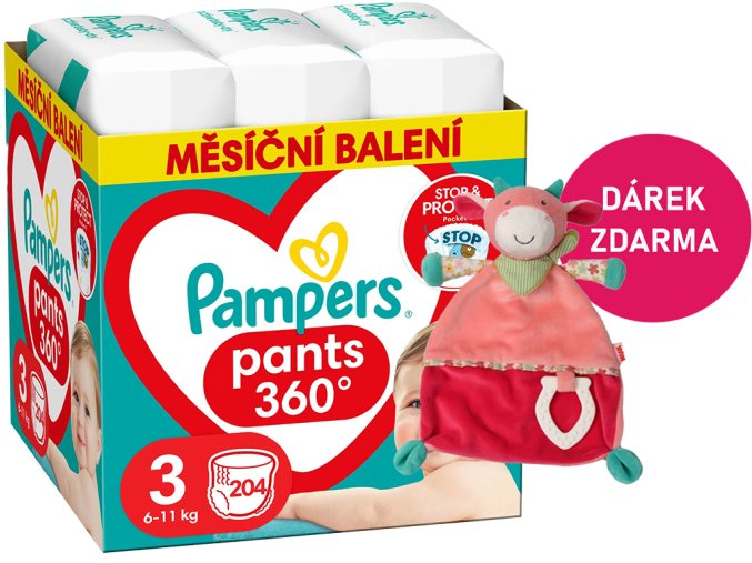 Pampers Pants vel. 3 128 ks (6 11 kg) + kráva