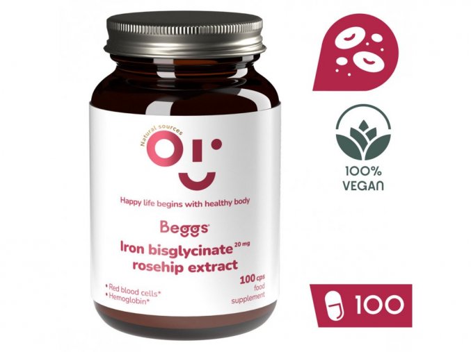 Beggs Iron bisglycinate 20 mg, rosehip extract (100 kapslí) (1)
