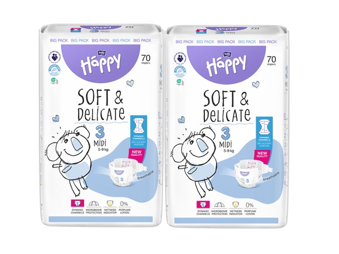 Bella Happy Soft & Delicate BigPack vel. 3 (5 9 kg) 140 ks (2x70 ks)