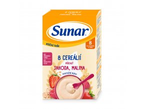 Sunar Mléčná kaše s 8 cereáliemi jahoda, malina (210 g)