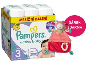 Pampers Active Baby vel. 3 208 ks (6 10 kg) + kráva