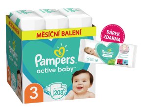 Pampers Active Baby vel. 3 208 ks (6 10 kg) + taštička