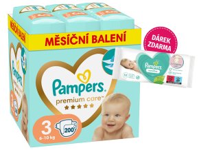 Pampers Premium Care 3 midi 200 ks (6 10 kg) + taštička