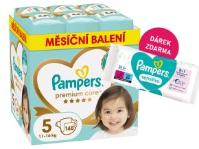 Pampers Premium Care 5 junior 148 ks (11 16 kg) + ubrousky