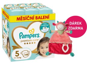 Pampers Premium Care 5 junior 148 ks (11 16 kg) + kráva