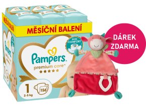 Pampers Premium Care 1 newborn 156 ks (2 5 kg) + kráva